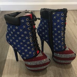 American flag rhinestone heeled booties.